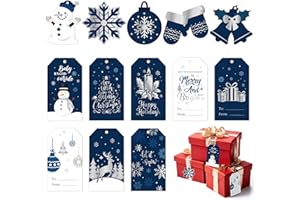 K1tpde Winter Blue Christmas Gift Tag - 137PCS Xmas Gift Tag with 30m Hemp Rope Merry Christmas Hanging Paper Tag with String