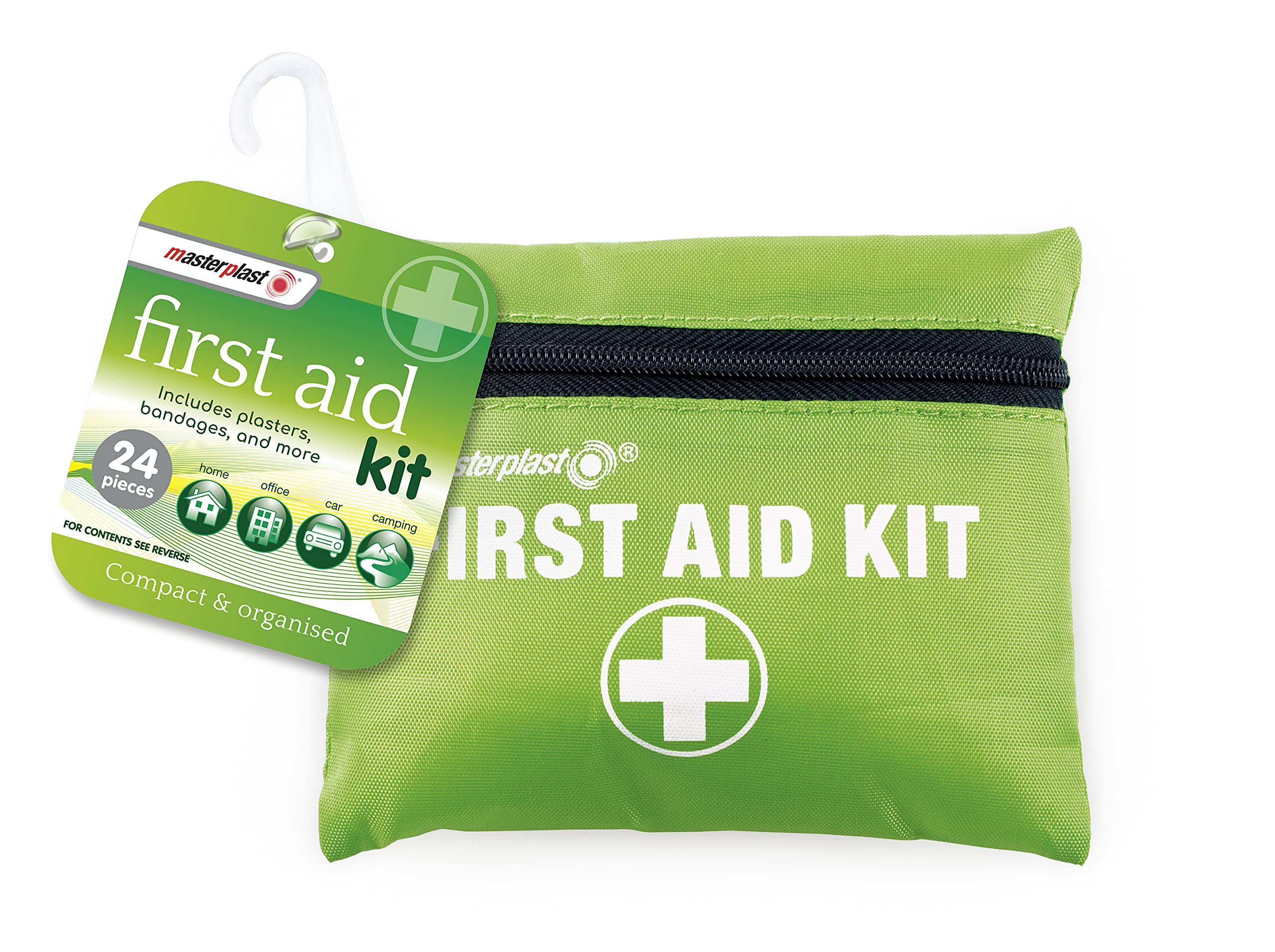 Masterplast First Aid Kit Compact | 24 Pieces - Compact & Organised, Mini Emergency Kit, for Camping, Home, Office, Car, Travel - Plasters, Banages, Dressings, Medical Tape