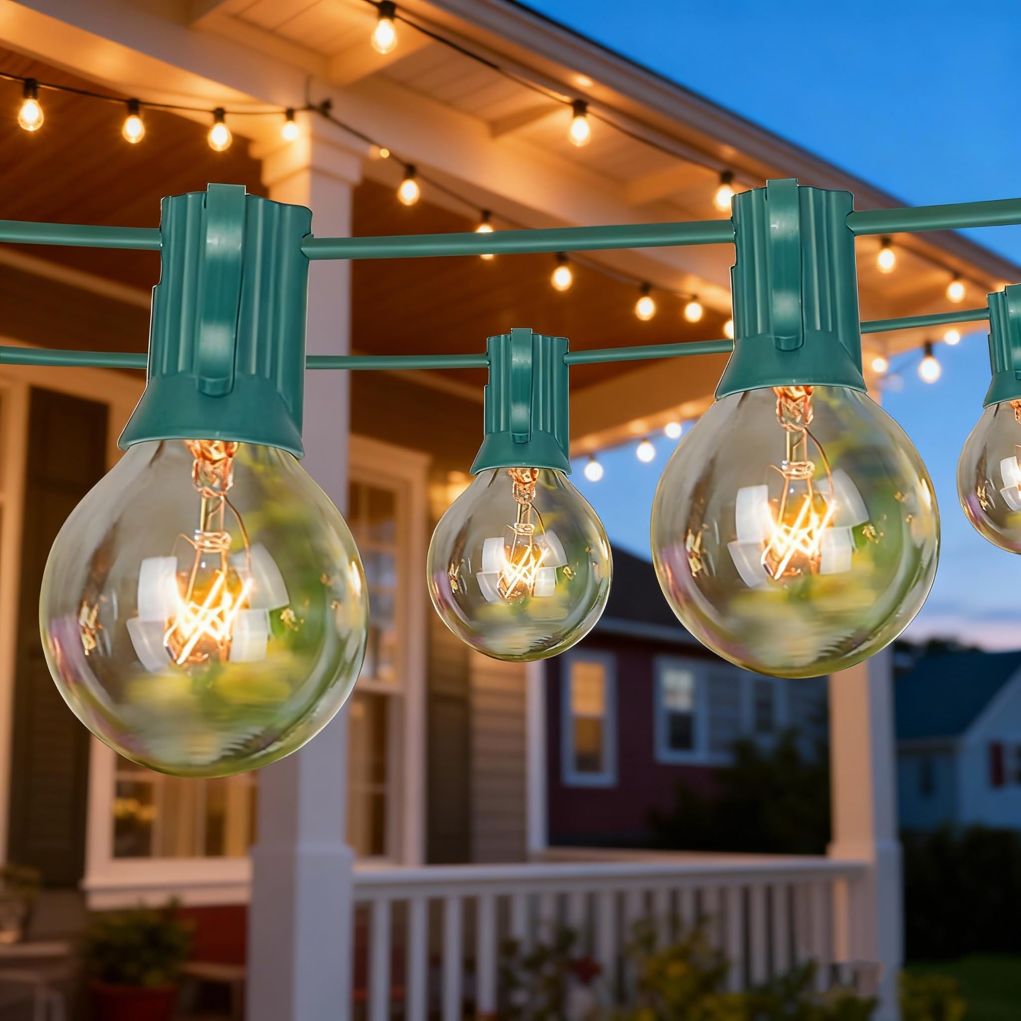 Photo 1 of 25Ft Christmas Outdoor String Light, G40 Globe Patio Lights with 27 Clear Glass Bulbs(2 Spare), Waterproof Connectable Hanging Christmas Lights for Backyard Porch Balcony Party Xmas Decor, Green Wire