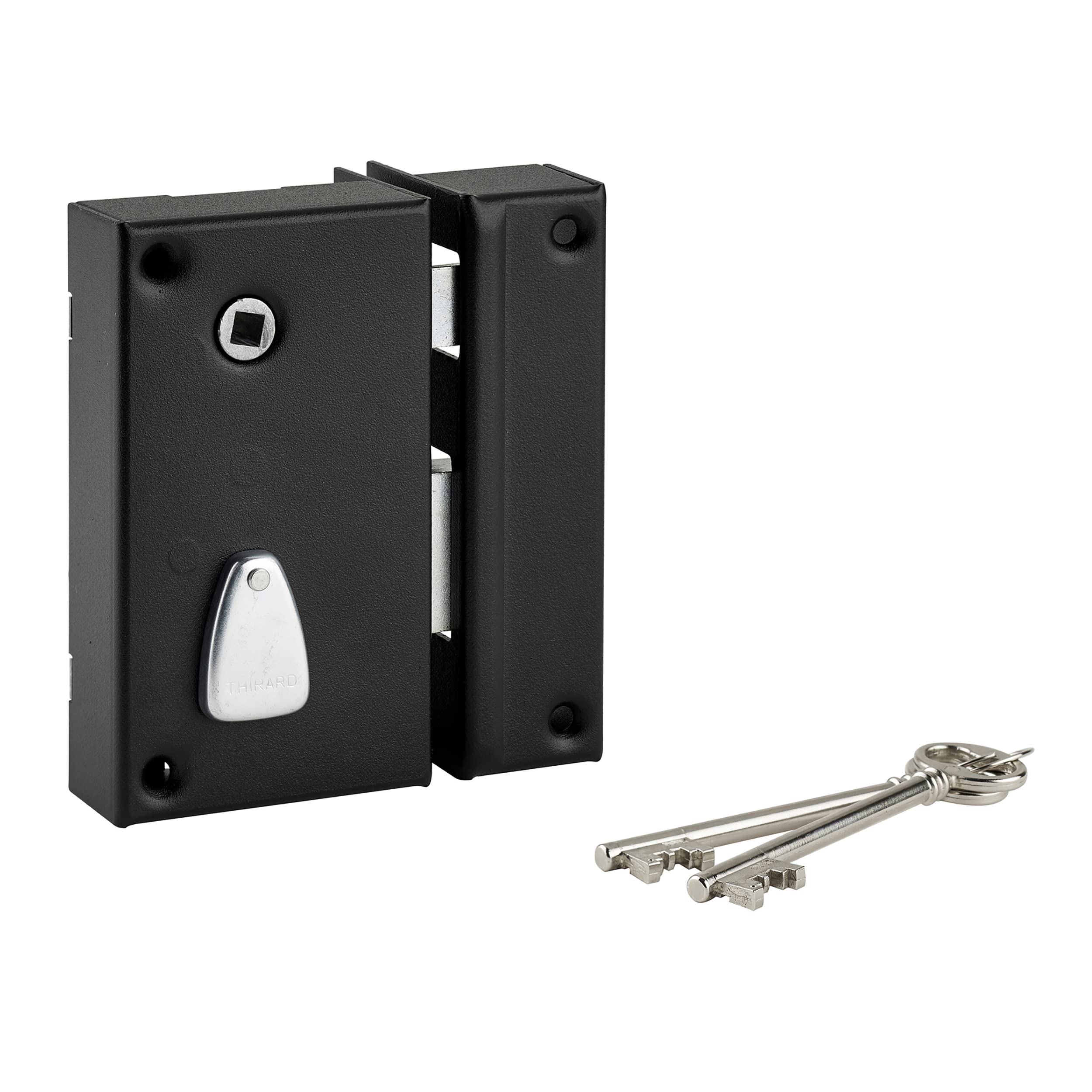 THIRARD - Vertical wall Lock with 6 Grooves for Entry, Right, axis 45 mm, Square 7 mm, 75 x 130 mm, Black, 2 Keys