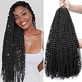 Dorsanee Passion Twist Hair 24 Inch 7 Packs Water Wave Crochet Hair Long Bohemian Curly Braiding Hair for Butterfly Locs, Faux Locs, Boho Style Spring Twist Crochet Braids (1B#)
