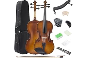 FDT&ENJOY 4/4 Acoustic Violin for Beginners, Full Size Plywood Fiddle Set for Kids and Adults with Hard Case, Bow, Extra Strings, Shoulder Rest, Rosin, Clip-on Tuner, Fingerboard Stickers, and Mute.