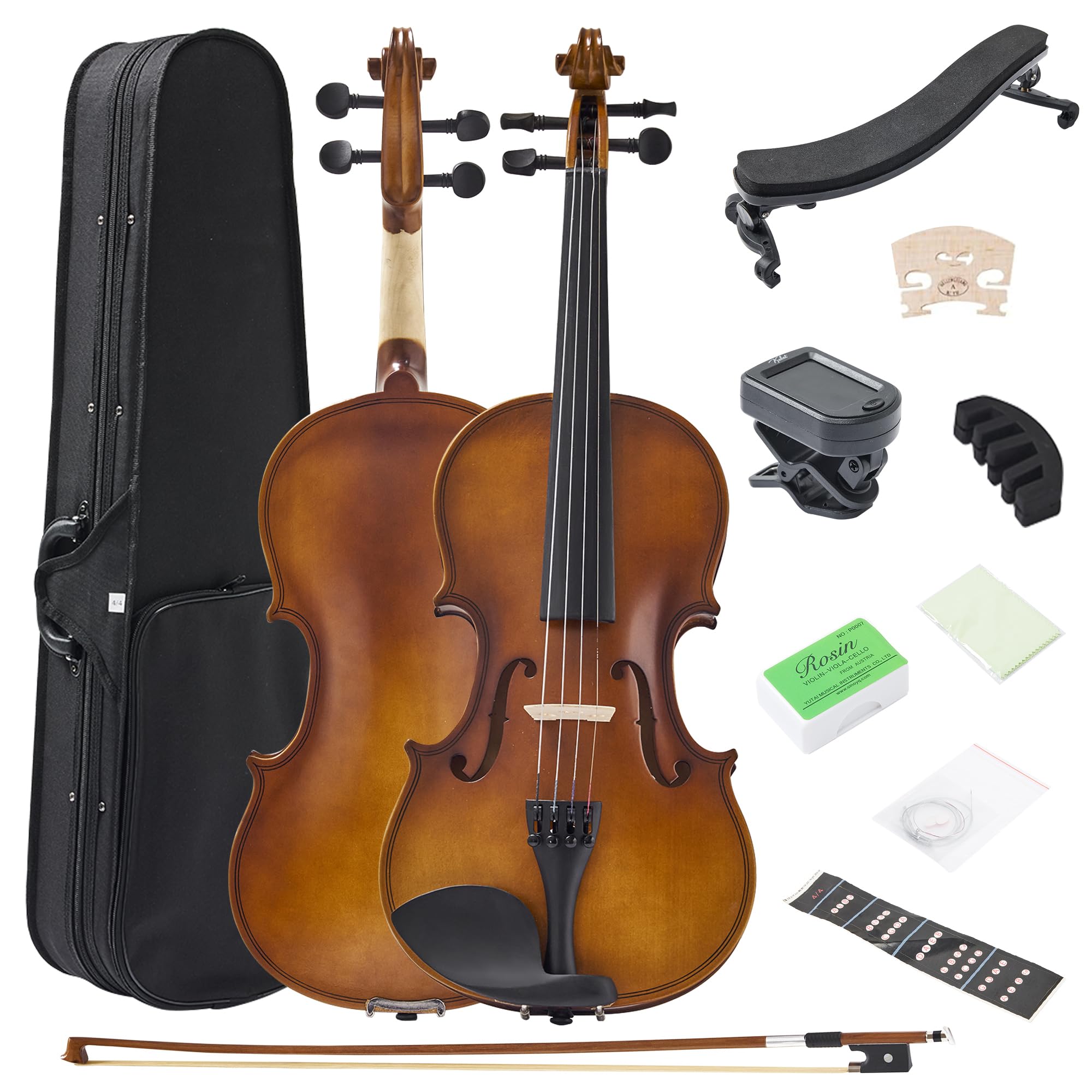 Photo 1 of 1/2 Acoustic Violin for Beginners, Half Size Plywood Fiddle Set for Kids and Adults with Hard Case, Bow, Extra Strings, Shoulder Rest, Rosin, Clip-on Tuner, Fingerboard Stickers, and Mute.