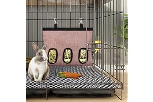 KEXWEN Bunny Hay Feeder Bag，Rabbit Hay Feeder Bag for Cage Guinea Pig Timothy Hay Dispenser Storage Manger Hanging Large Less Waste for Bunny (Light Coffee Color)