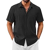 Cotrasen Men's Short Sleeve Button Down Shirts Casual Textured Shirts Summer Beach Vacation Shirt with Pocket