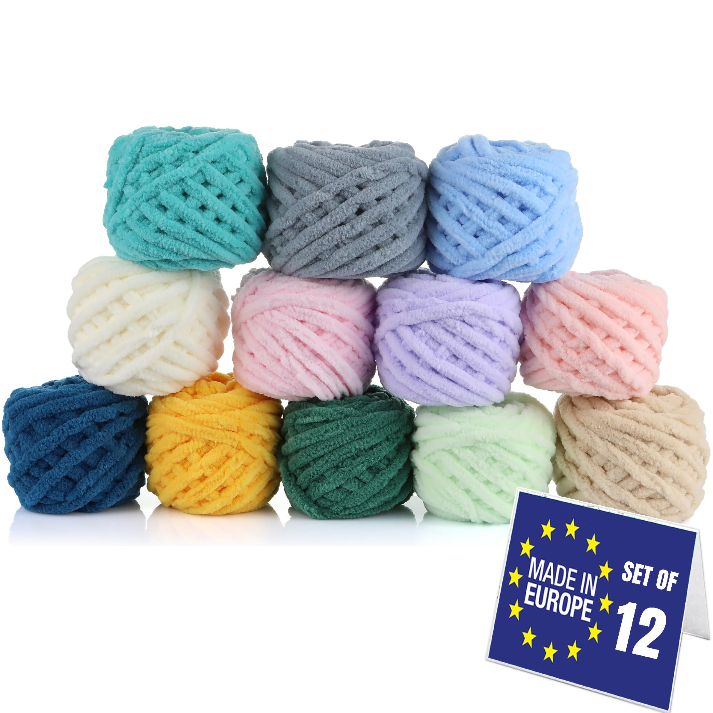 LAWINIA Velvet Premium Mini Soft Chenille Yarn Chunky, Pack of 12 Each 25g, Blanket Velvet Yarn Crochet, Does NOT SHED, Plush Velvet Wool, for Crochet, Thick Chunky Wool for Knitting