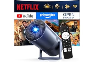 [Compatible with Netflix/Electric Focus]Mini Projector with WiFi and Bluetooth - 1080P 4K Support Portable Outdoor Projector,YOWHICK 270°Smart Projector for Movie Night/Ceiling /Home Theater