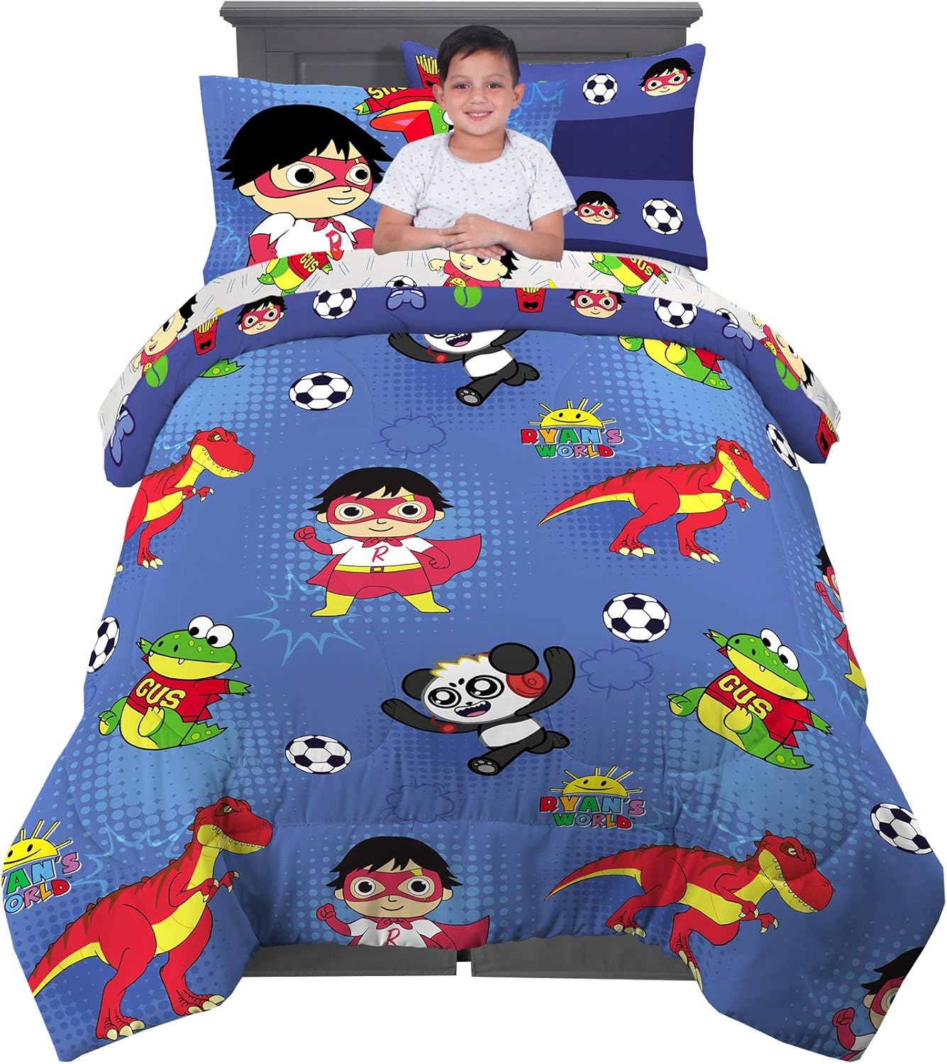 Franco Kids Bedding Super Soft Comforter and Sheet Set with Bonus Sham, 5 Piece Twin Size, Ryan's World