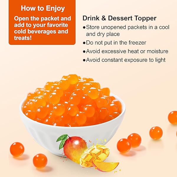 J WAY LOCAL FLAVOR J WAY BURSTING POPPING MANGO BOBA PEARL – MANGO POPPING BOBA – TAPIOCA POPPING BOBA MANGO – 2 LBS