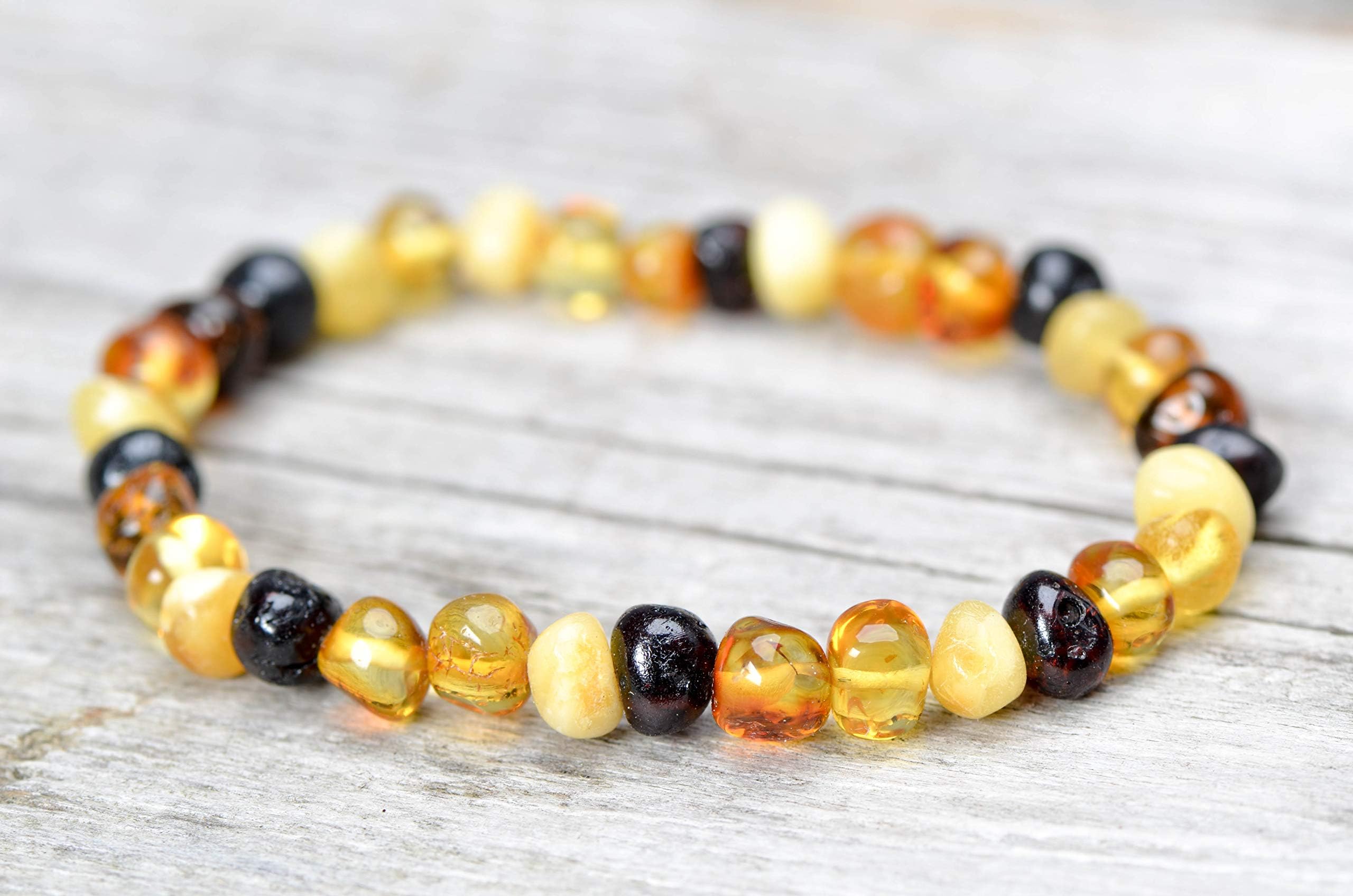 GumstoneNatural Polished Multicolored Baltic Amber Bracelet With Elastic Band, Genuine Baltic Amber, Certified Amber, Maximum Pain Relief, 7'' Inches