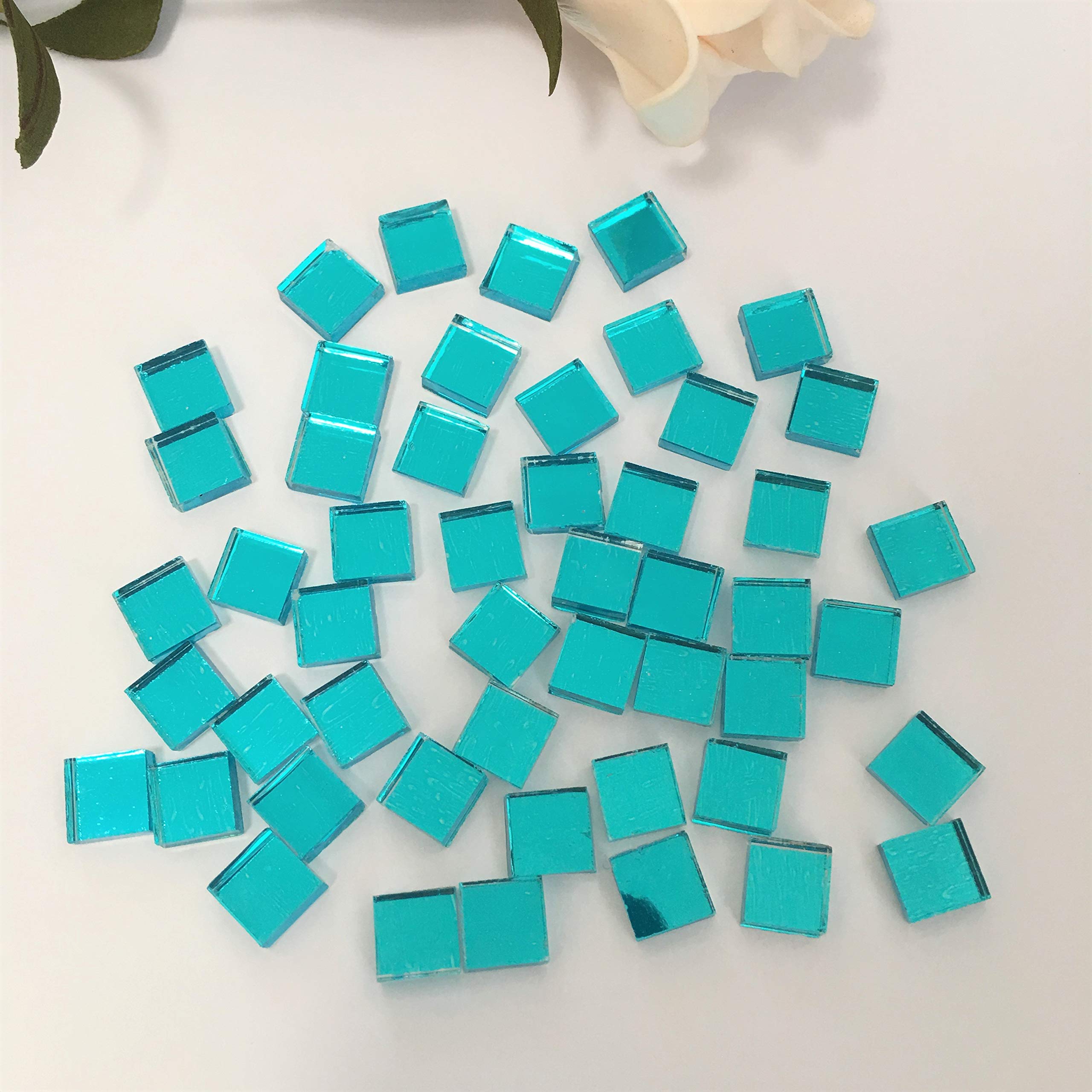 3/8 inch Small Glass Square Craft Mirrors Bulk 100 Pieces Mosaic Tiles (Blue)