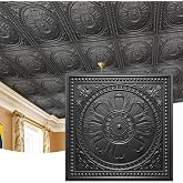 STICKGOO Drop Ceiling Tiles 24"x24", PVC Panels Plastic Ceiling Tiles Waterproof Reusable, Covers 48 Sq.Ft., Baroque Decorative Tiles for Home &amp; Commercial Use (Pack of 12, Black)