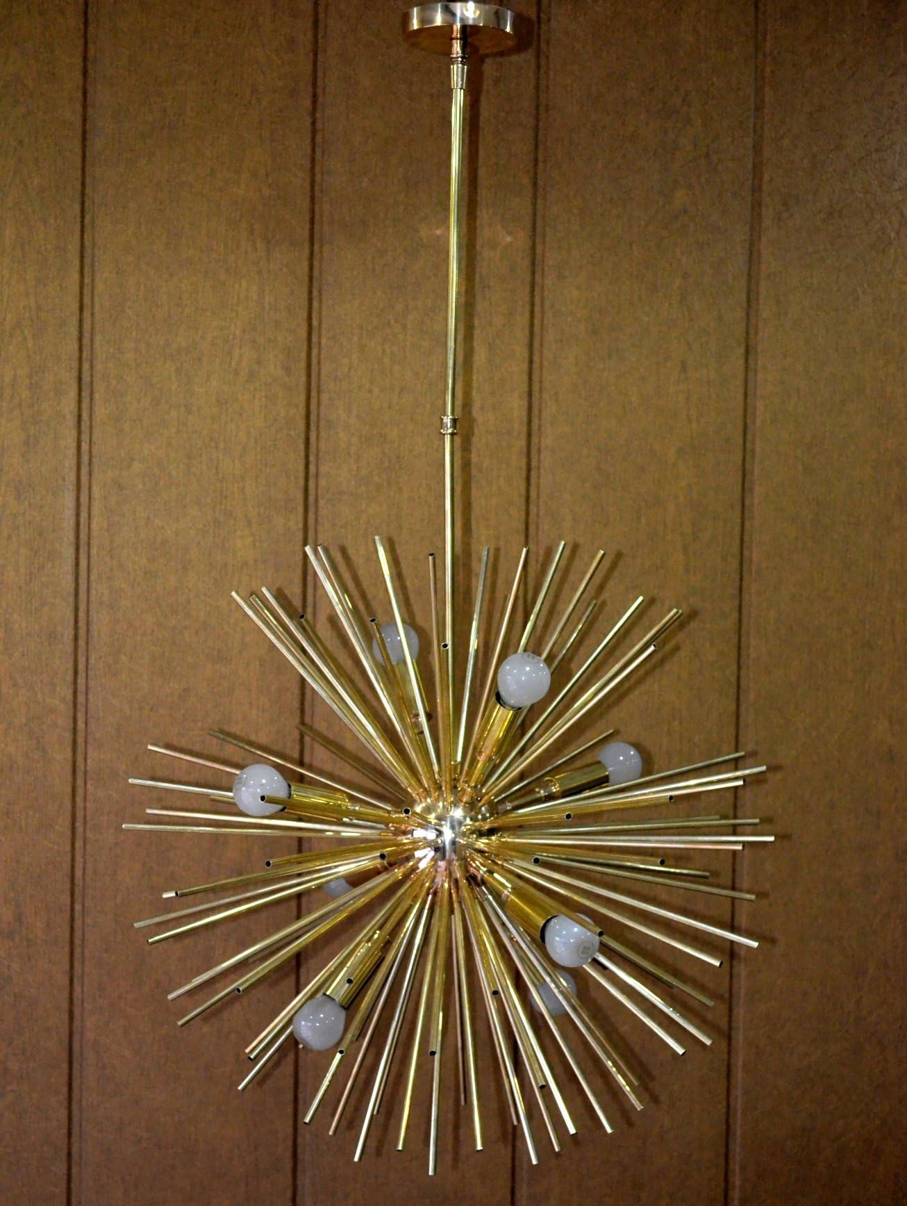 MID CENTURY MODERN BRASS FINISH SPUTNIK URCHIN CHANDELIER LIGHT FITTING 8 BULB