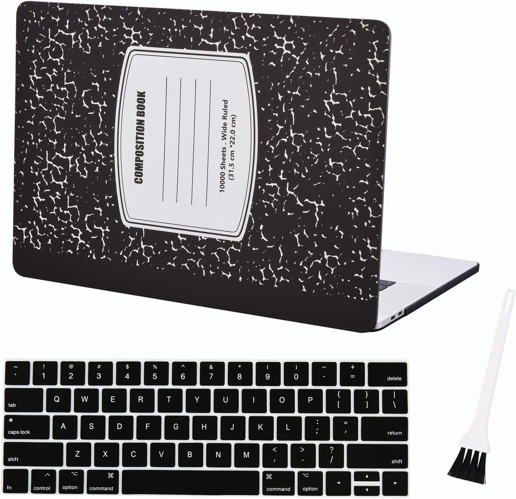 Compatible with MacBook Pro 15 Inch Case 2016-2019 Release A1990 A1707 with Touch Bar, MacBook Pro 15.4 Plastic Hard Shell Case with Silicone Keyboard Cover & Dust Brush (Black Notebook Pattern)