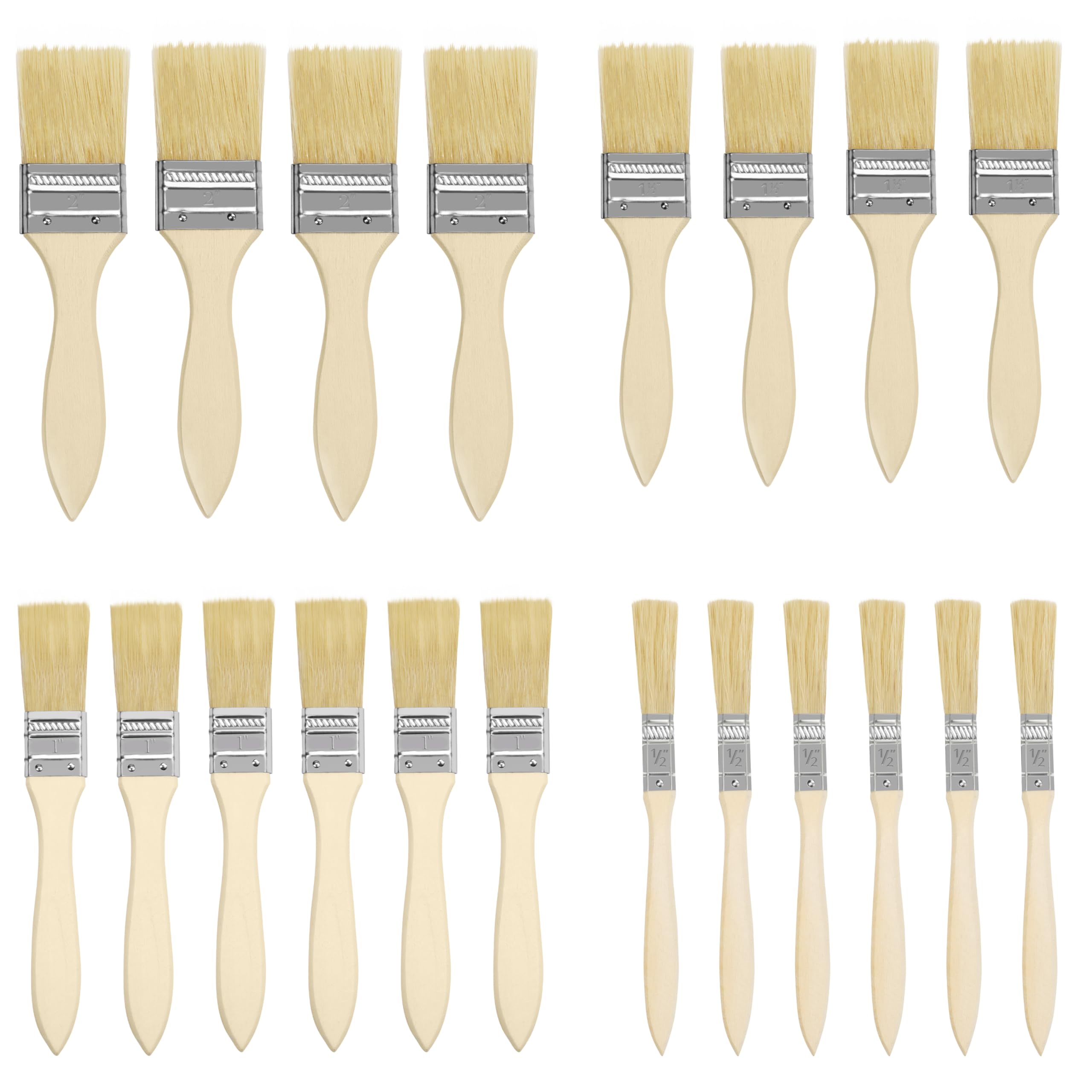 Kurtzy Chip Paint Brushes (20 Pack) - 5.08, 3.81, 2.54 and 1.27cm (2, 1.5, 1 and 0.5 inch) Sizes - Professional Wooden Handle Paintbrush Set for Paint, Stains, Varnishes, Glues and Home DIY