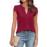 Blooming Jelly Womens Blouses Dressy Causal V Neck Pintuck Short Petal Sleeve Business Tops Ladies Summer Trendy Work Shirt