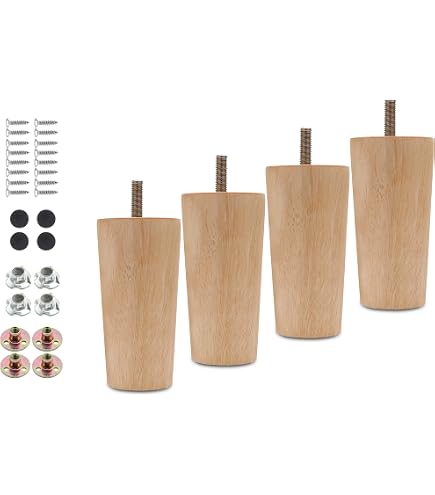 Set Of 4 Solid Hardwood Furniture Legs – 4 Inch Sofa/Cabinet Replacement Feet With Felt Pads - View #6