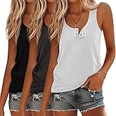 Ficerd 3 Pack Women's Henley Tank Tops Sleeveless Button Down Summer Shirts 2026 Casual Trendy Loose U Neck Tee Blouses