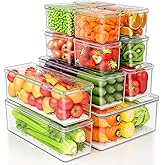 CANTAMI 13 Pack Fridge Organizers Bins and Storage, PBA Free Refrigerator Organizer with Lids, Stackable Food Storage Bins fo