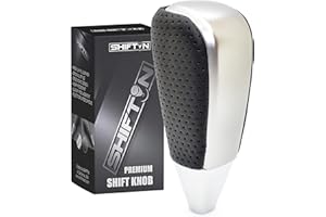 SHIFTIN Black Leather and Silver Gear Shift Knob for Toyota Land Cruiser 4Runner Sequoia Tundra and Lexus (Punched Black Leather/Gray Silver)