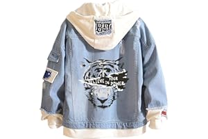 Unisex Tiger Denim Hoodies BELIEVE IN YOUR POWER Jean Jacket Coats Button Down Hoodie Sweatshirts for Teen Adult
