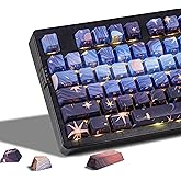 ZORNHER Blue Shine Through Keycaps,60 75 100 Percent,Blue KeyCaps Set OEM Profile,117 Keys Side Printed Shine Though for Mechanical Keyboard,Van Gogh's Starry Night