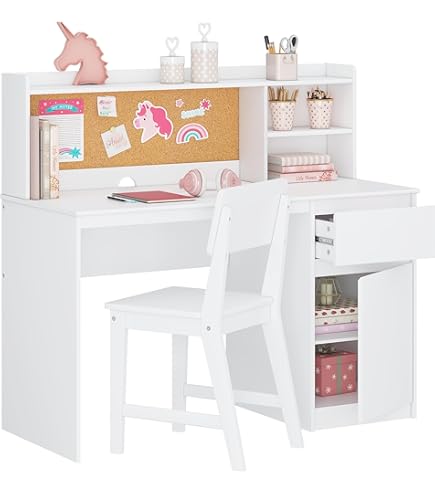 Kids Desk With Hutch SFDOU Kids Study Desk With 3-Color Lights