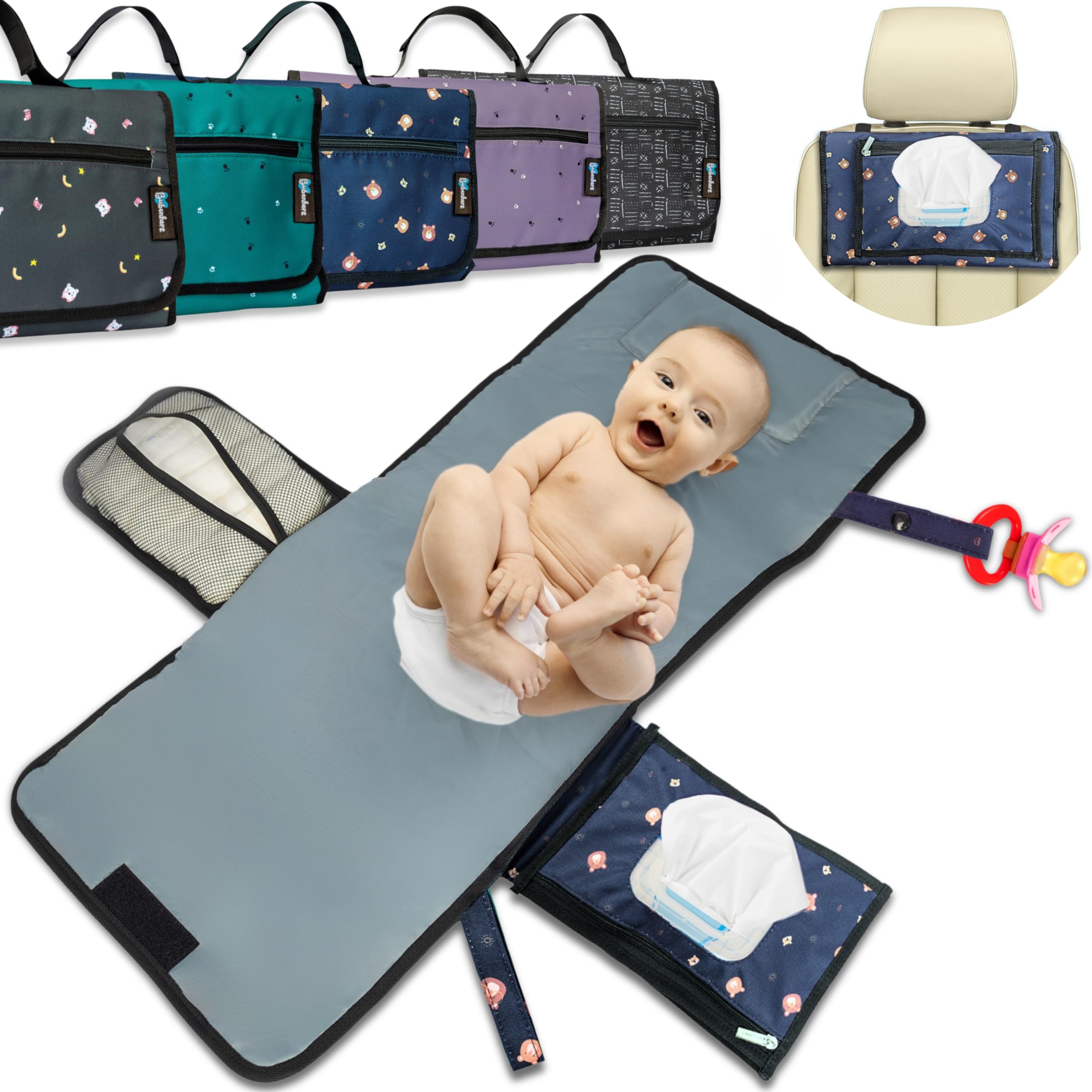 BUBENHERZ Nappy Bag – Wrap up to Toddler Age with Comfort XL Hygiene Changing Mat for on the Go – Non-Slip Wet Wipe Compartment for All Sizes – Changing Bag Organiser Brownbear