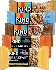 Kind Breakfast Bars Variety 5 Flavors, Dark Chocolate, Blueberry Almond, Honey Oat, Peanut Butter, Almond Butter. 12 Pack -Total of 24 Bars. In Sanisco Packaging.