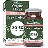 Vital Planet - Organic Flora Probiotics for Women, Women's Daily Shelf Stable Probiotic 30 Billion CFU, 60 Diverse Strains, Prebiotic Organic Mushroom Blend, Immune and Digestive Health 30 Capsules