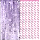 Yeaqee 4 Pcs Foil Fringe Backdrop, Purple Tinsel Curtains Pink Butterfly Foil Curtain for Party Decoration Photo Booth Prop Bachelorette Party Birthday Bridal Shower Wedding Grad Supplies