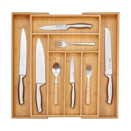 Amazon Com Bamboo Kitchen Drawer Organizer Deik Expandable