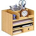 Navaris Bamboo Desk Organizer - Wood Desktop Storage Drawers and Compartments for Organizing Stationery, Documents, Files, Office Accessories