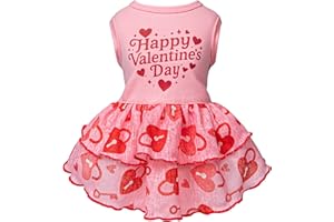 Fitwarm Happy Valentine's Day Dog Dress, Elegant Valentines Outfit for Small Dogs Girl, Festive Pet Clothes, Pink, Red, Small