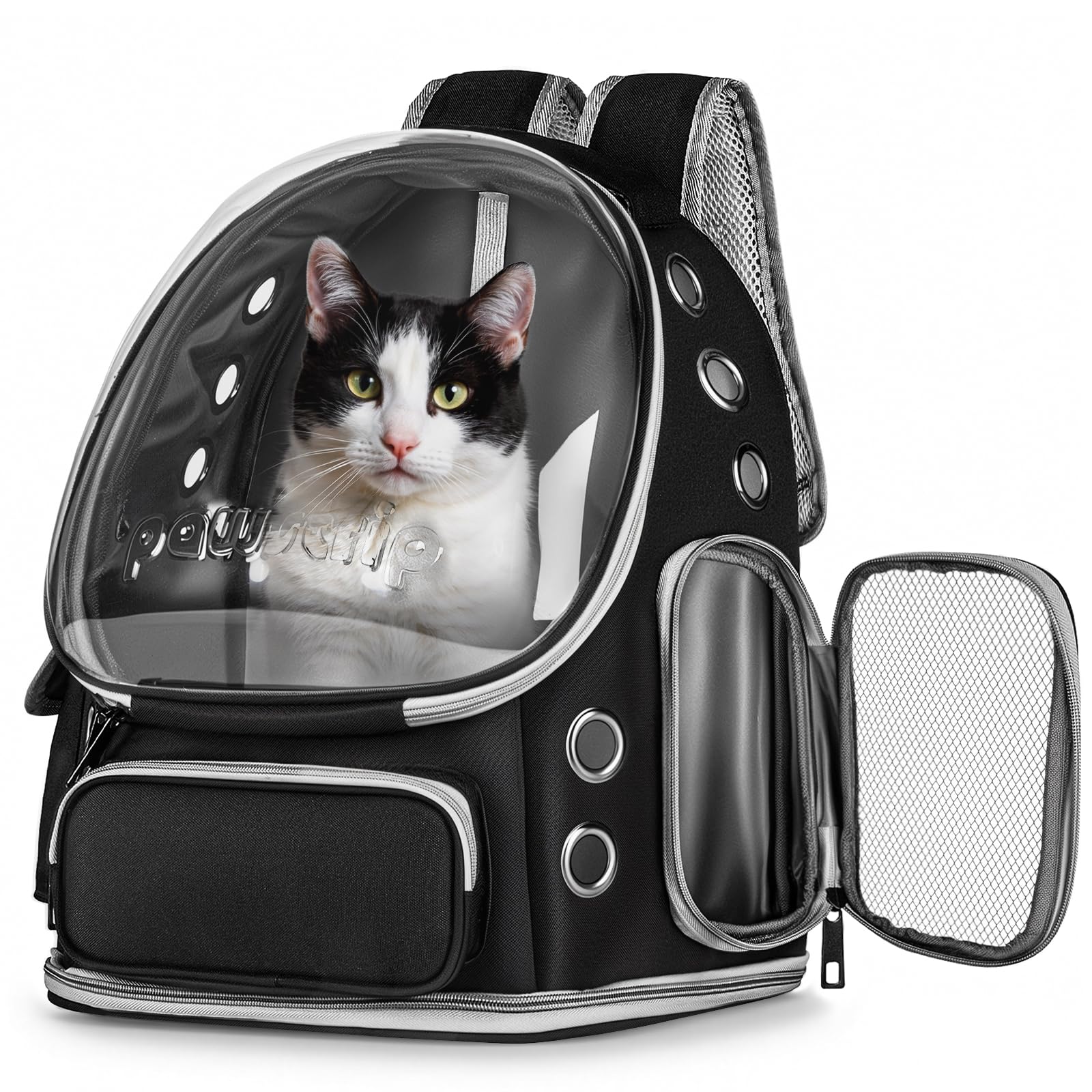 Photo 1 of Pawstrip Cat Backpack Carrier with Large Space Bubble Window, Airline Approved Breathable Pet Carrier for Small Dogs Cats up to 15lbs, Foldable for Travel Hiking & Outdoor Use