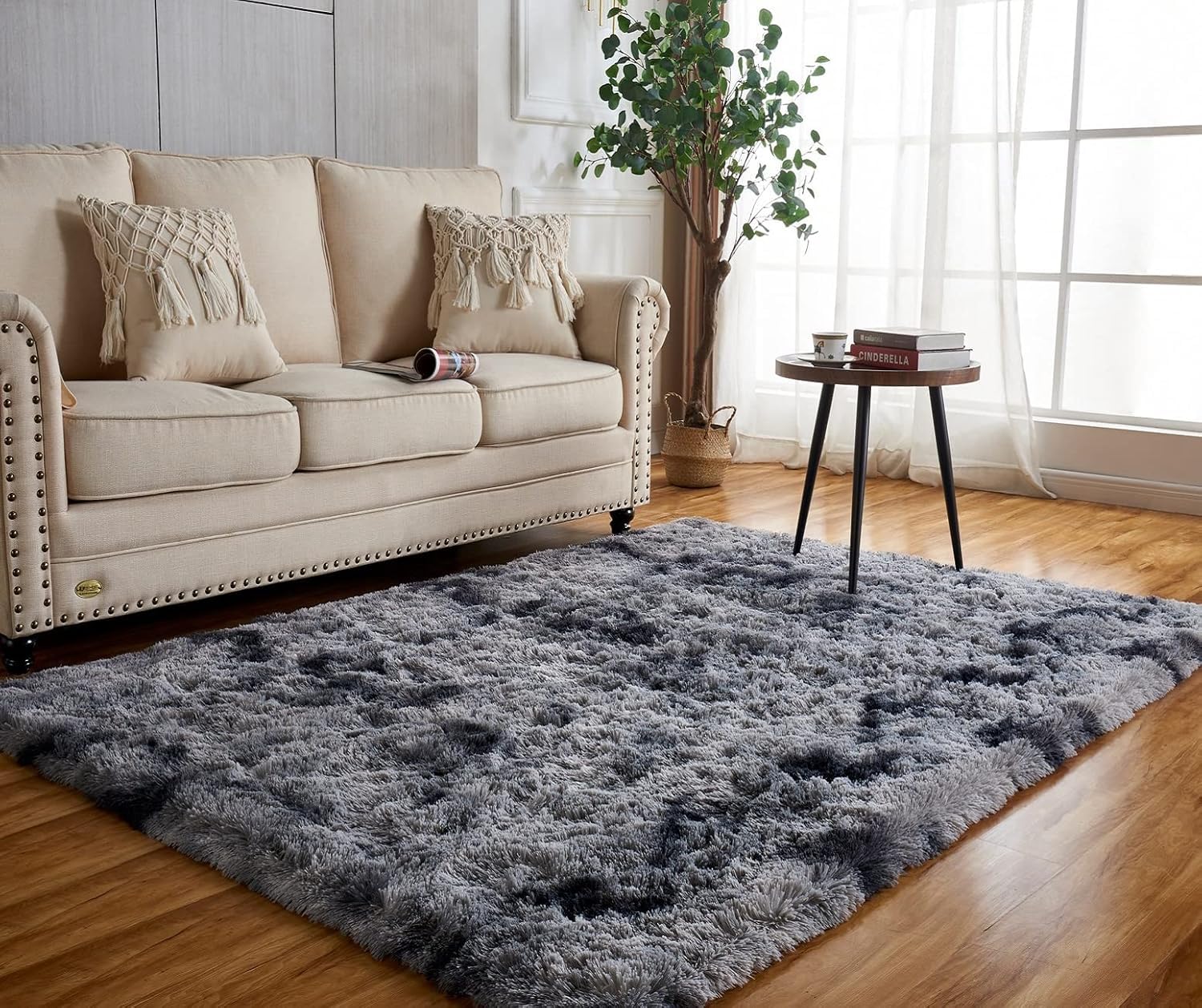 Achiiso Rugs for Bedroom,Fluffy Shaggy Rug,Long Plush Comfortable Bedside Rug for Boy Girls Kids Children Room Rugs (Dark Grey,90x160 cm)