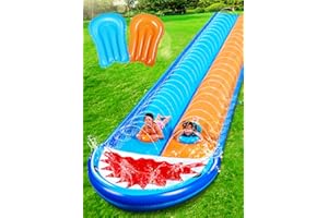 Sloosh Shark Double Water Slide, 22.5ft Heavy Duty Lawn Water Slip with Sprinkler Slide and 2 Slip Inflatable Boards for Party Summer Yard Lawn Outdoor Play Activities