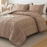 Andency California King Comforter Set Taupe, 3 Pieces Bedding | Boho Tufted Geometric Soft Fluffy Farmhouse Bed Set, Taupe Comforter for All Seasons (104 x 96 Inch)