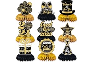GERMISHUYS Happy New Year Honeycomb Centerpieces, 2024 New Year Eve Party Table Decorations, 3D Happy New Year Theme Table Toppers, Hello 2024 New Year Party Supplies