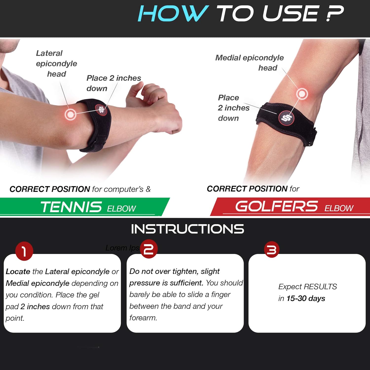 Sleeve Stars Tennis Elbow Brace with Compression Pad for Men & Women; Counterforce Tendonitis Elbow Strap for Tennis & Golfer's Elbow Pain Relief, Fits 9"-23", 3 Straps Included - (Single): Sports & Outdoors