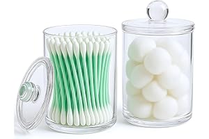 Havenity Acrylic Qtip Holder Bathroom Set, Bathroom Containers with Lids, Clear Plastic Apothecary Jars, Q Tip Holder Bathroom Set, Cotton Swab Holder, Cotton Ball Holder (Pack of 2)