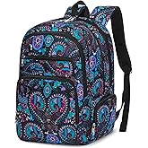 FOKDUVB Large Backpack for Women Backpack with Lots of Pockets for Travel Work School Bookbag with Laptop Compartment for High School College Girls Mochilas Morrales para Mujer (Black/Teal, Paisley)