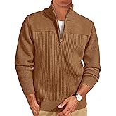 Runcati Mens Quarter Zip Sweater Mock Neck Pullover Ribbed Knit Casual Lightweight Polo Sweaters