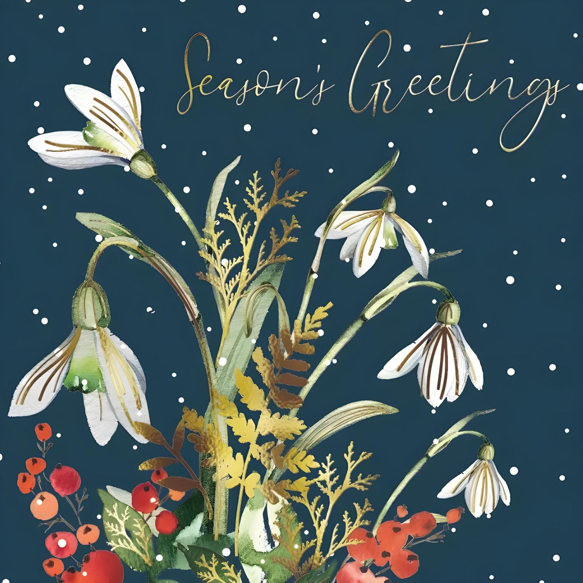 GBCC Charity Christmas Cards Pack of 10 - Snowdrops and Berries Design - Foil Finish - Festive Christmas Cards Multipack - In Aid of UK Charities