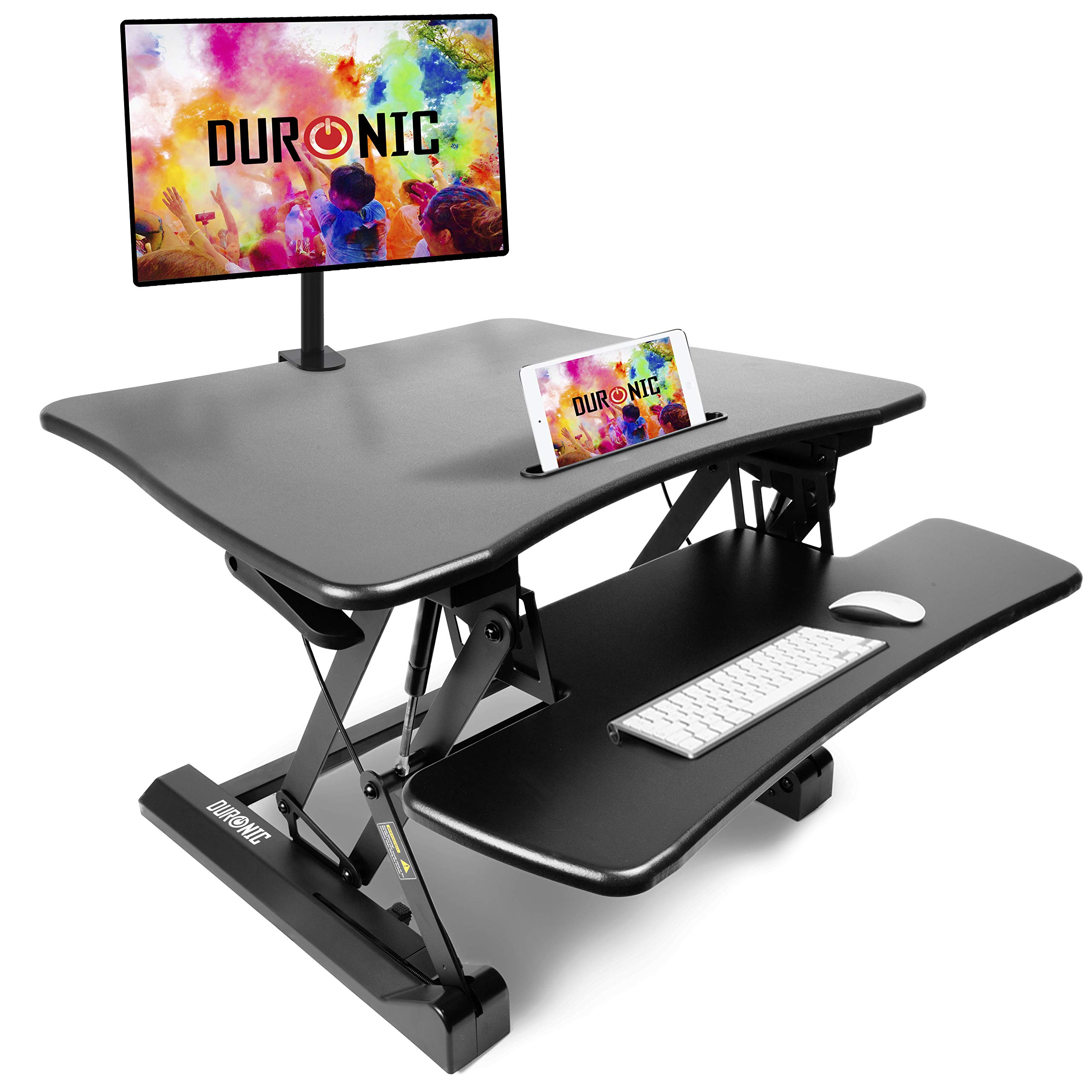 Duronic DM05D3 Sit Standing Computer Workstation | 73 x 59 cm Desk | Height 15 to 50 cm | Ergonomic Monitor Space with Keyboard Mouse Tray | Stable Steel Construction