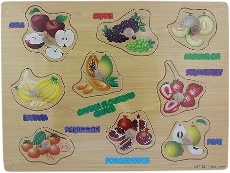 Tootpado Wooden Fruit Puzzle Picture Board with Peg Knobs - (1TNG87)