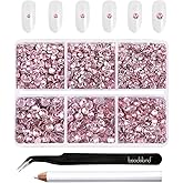 Beadsland 4300pcs Flatback Rhinestones,Pink Rhinestone Nail Gems Round Crystal Rhinestones for Crafts,Mixed 6 Sizes with Picking Tweezers and Wax Pencil Kit, SS6-SS20,Light Rose/Light Pink
