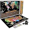 Landmass Scratch Off World Map Poster, Bonus USA Map Included, Track Your Travels with Flags, Detailed World and USA Map, Wall Art for Home or Office, Gift for Travelers and Adventurers, 24x17 Inches