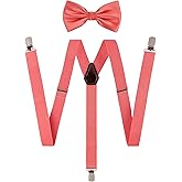 TIE G Solid Color Men's Suspender + Woven Bow Tie Set for Wedding : Vivid Color, Adjustable Brace, Strong Clip, Elastic Band
