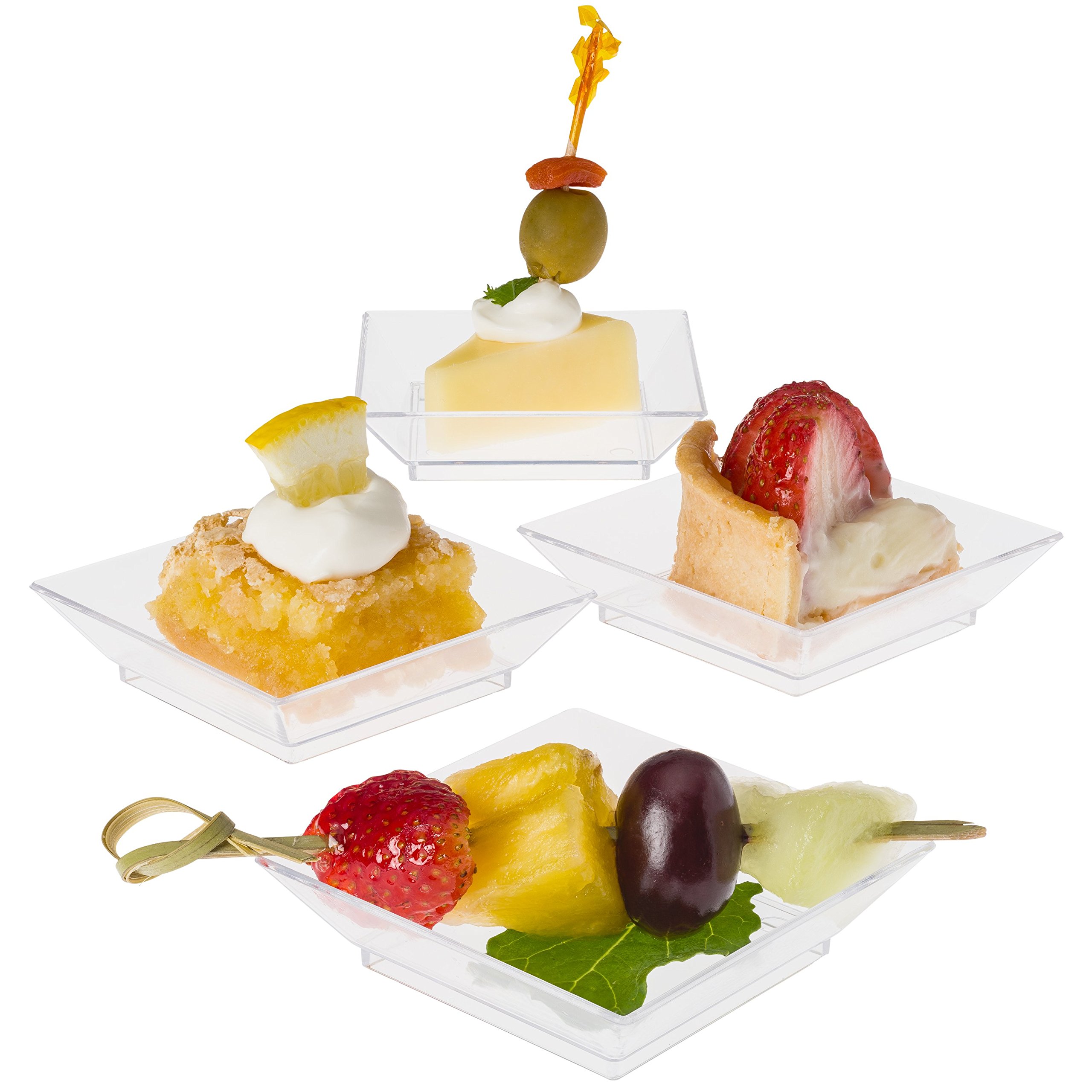 Prextex Mini Dessert Plates 2.5"x2.5" 100 Sturdy Square Clear Mini
